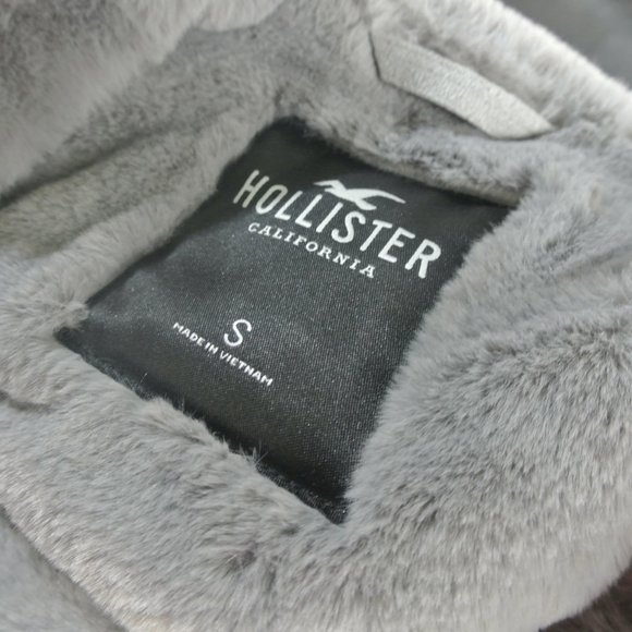 Hollister Biker Jacket Small Faux Suede Fur Grey Plush Super Soft NEW With Defec - Picture 6 of 14